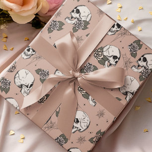 Goth Vintage Rose Totenkopf und Blumen Halloween Geschenkpapier