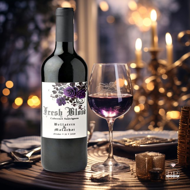 Goth Wedding Wine Deep Amethyst Rose Weinkarte Weinetikett (Von Creator hochgeladen)
