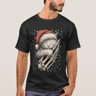 Goth Weihnachtskatze Santa Hut Skeletthand Gothic T-Shirt