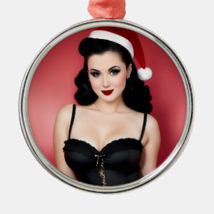 Goth-Weihnachtsmädchen mit Hut als Weihnachtsbauma Ornament Aus Metall