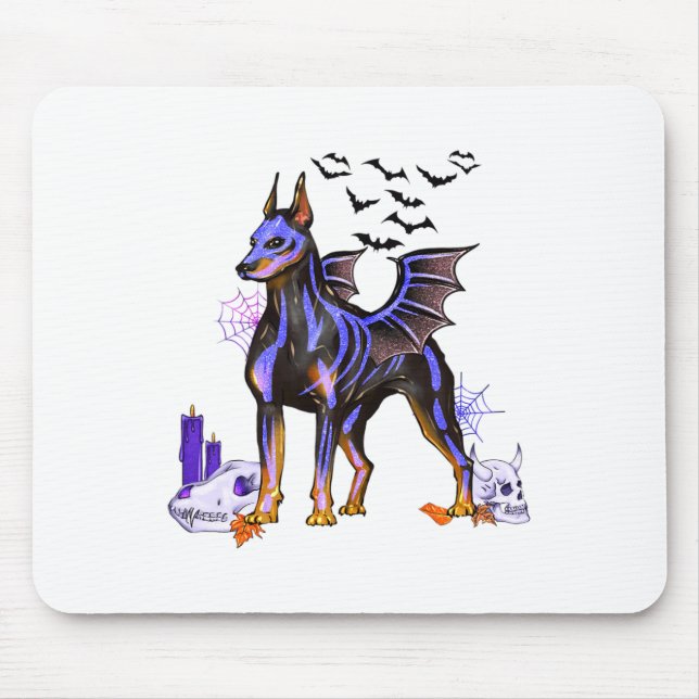 Goth Winged Doberman Dog Skulls T and Candles Hall Mousepad (Vorne)