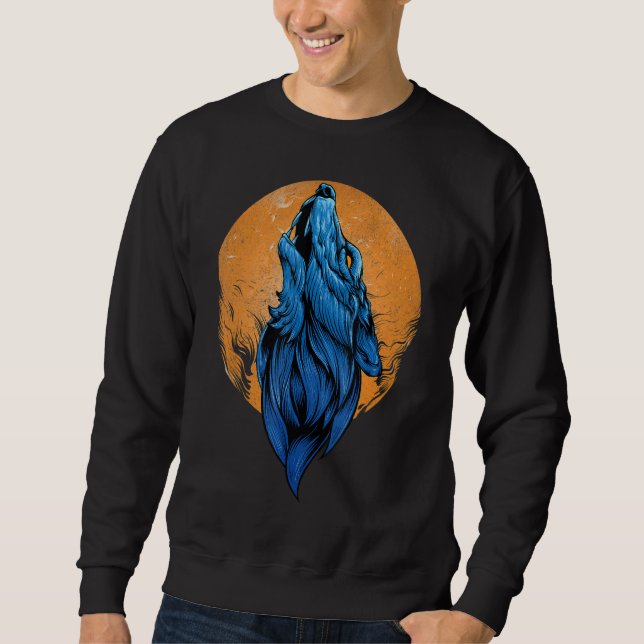 Goth Wolve Howling auf dem Mond Halloween Gothic W Sweatshirt (Vorderseite)