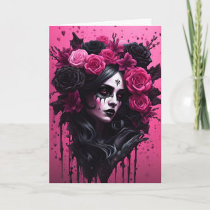 Goth Woman Pink und Black Valentine Karte
