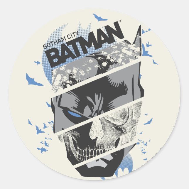 Gotham City Batman Skull Collage Runder Aufkleber (Vorderseite)