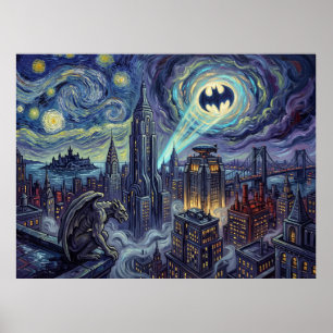 Gotham City Sternennacht Comic-Landschaft Poster