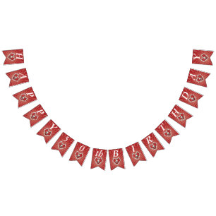 Gothday Skull Knochen Rotes Herz auf Spiralen Wimpelkette