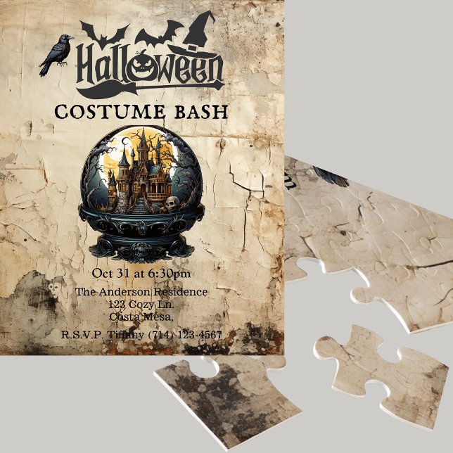 Gothehaus in Snow Globe Halloween-Party Einladung Puzzle (Von Creator hochgeladen)