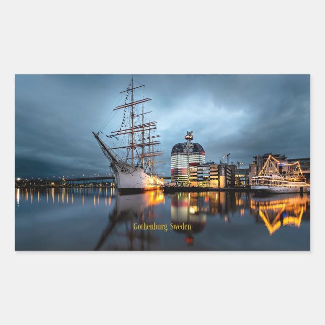 Gothenburg, Sweden, scenic port Rechteckiger Aufkleber (Vorderseite)