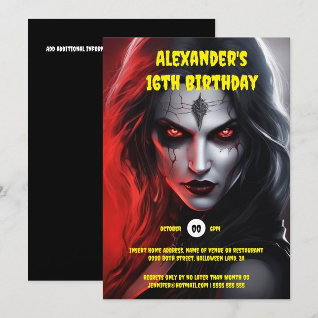 Gothfrau Halloween-Party rot schwarz Einladung (Vorne/Hinten)