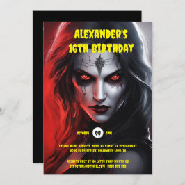 Gothfrau Halloween-Party rot schwarz Einladung
