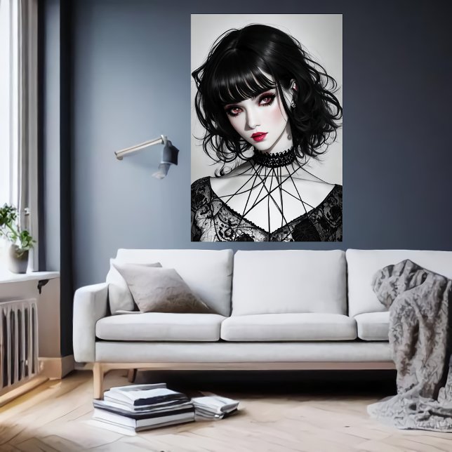 Gothfrauen schwarzes Haar | AI Art Poster (Von Creator hochgeladen)