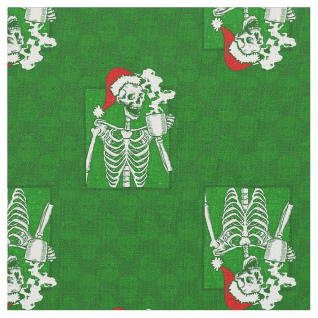 gothgrüner Weihnachtskaffee-Skelett rot Stoff (Nahaufnahme)