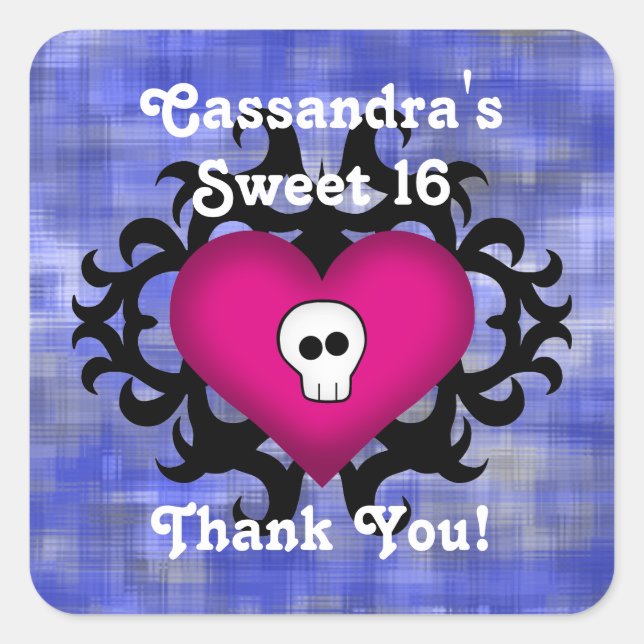 Gothic 16 . Geburtstag Quadratischer Aufkleber (Vorderseite)