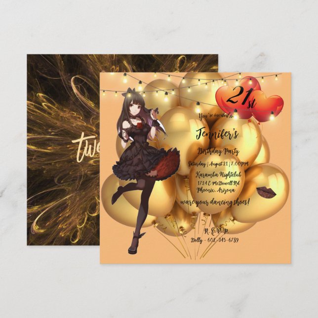 Gothic 21. Geburtstag Party Balloons Lichter Einla Einladung (Vorne/Hinten)