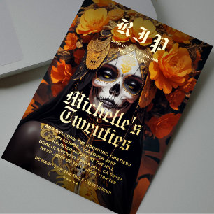 Gothic 30. Geburtstag Schwarz Orange Rose Lady Tot Folieneinladung