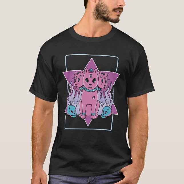 Gothic 3 Köpfe Katzen T-Shirt (Vorderseite)