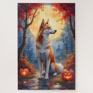 Gothic Akita Mondlicht Halloween Ölmalerei Puzzle