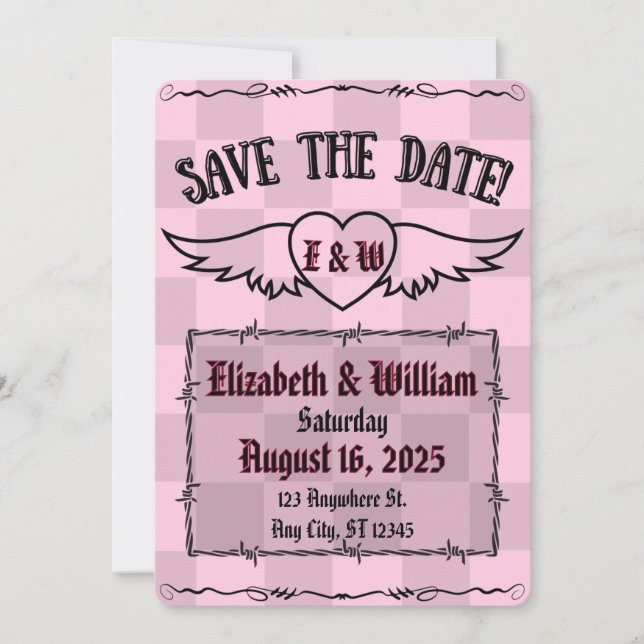 Gothic Alternative Checkered Tattoo Heart Save The Date (Vorderseite)