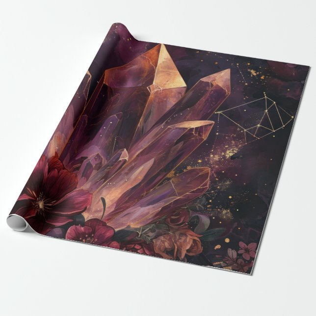 Gothic Amethyst Blumen Galaxy Muster Geschenkpapier (Ungerollt)
