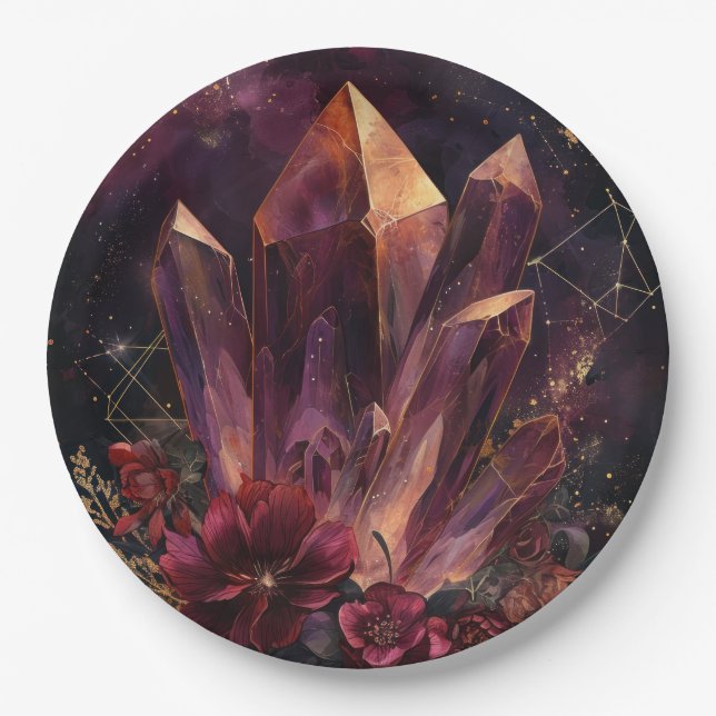 Gothic Amethyst Floral Galaxie Muster Pappteller (Vorderseite)