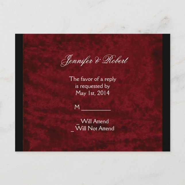 Gothic angel on Red Velvet Wedding RSVP Postcard Einladungspostkarte (Vorderseite)