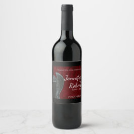 Gothic Angel on Red Velvet Wedding Wine Label Weinetikett