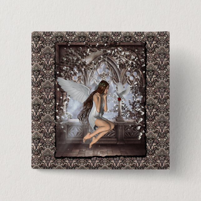 Gothic Angel und ihre Taube Button (Vorderseite)