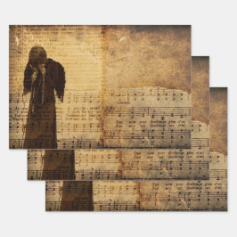 Gothic Angel Vintag Sepia Sheet Music Texture Geschenkpapier Set