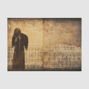 Gothic Angel Vintag Sepia Sheet Music Texture Seidenpapier