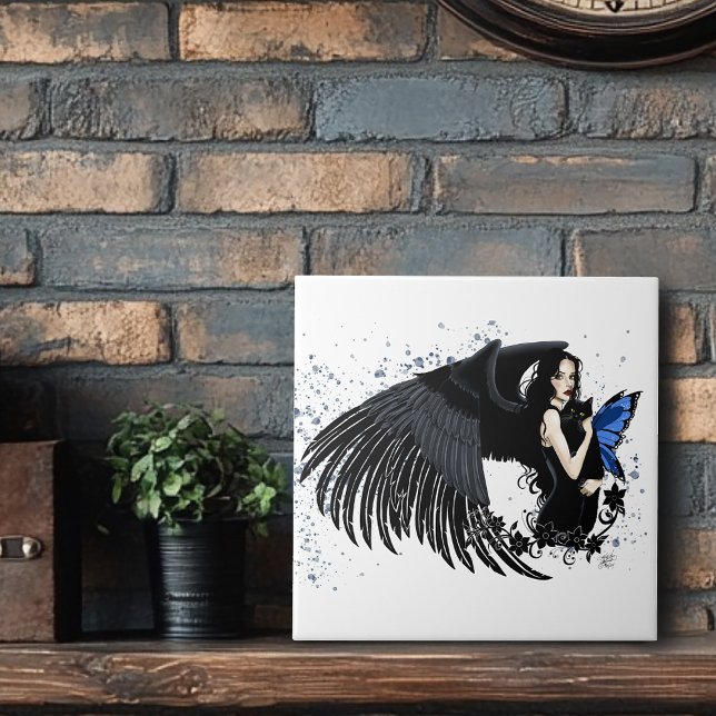 Gothic Angel Wings Black Cat Fliese (Von Creator hochgeladen)