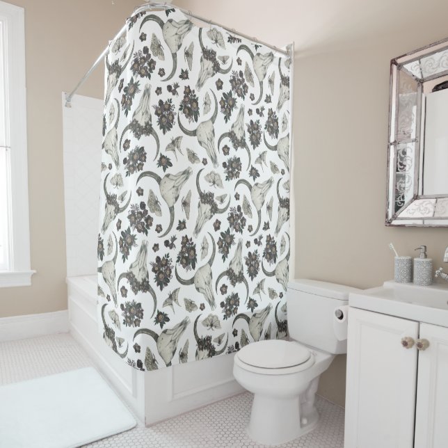 Gothic Animal Skull mit Blume Muster Duschvorhang (Beispiel)