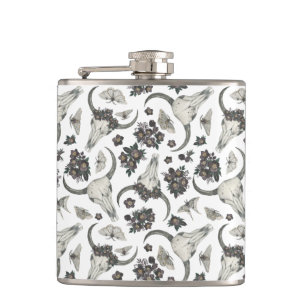 Gothic Animal Skull mit Blume Muster Flachmann