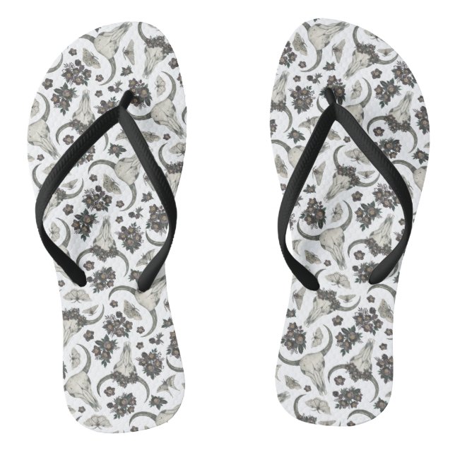 Gothic Animal Skull mit Blume Muster Flip Flops (Fußbett)