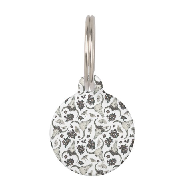 Gothic Animal Skull mit Blume Muster Haustiermarke (Vorderseite)