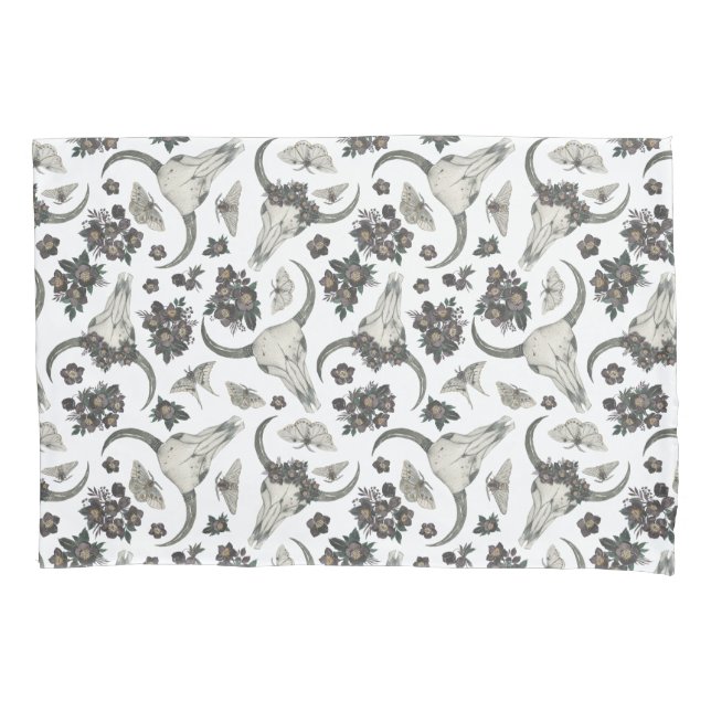Gothic Animal Skull mit Blume Muster Kissenbezug (Vorderseite)