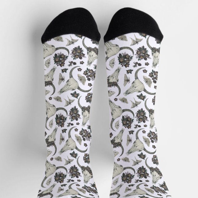 Gothic Animal Skull mit Blume Muster Socken (Oben)