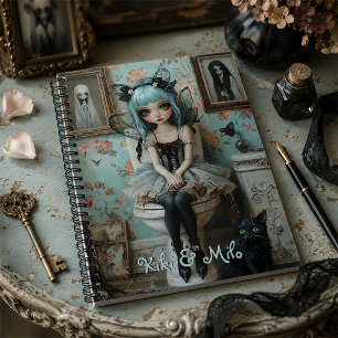 Gothic Anime Fairy & Cat im Bad Personalisiert Notizblock
