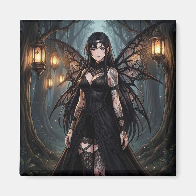 Gothic Anime Fairy Girl in Enchanted Forest Magnet (Vorne)