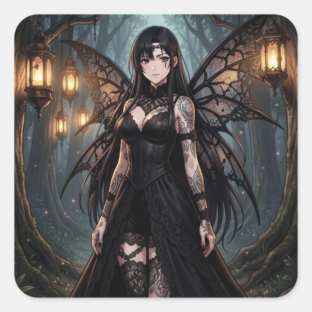 Gothic Anime Feen Mädchen Blank Quadratischer Aufkleber (Vorderseite)