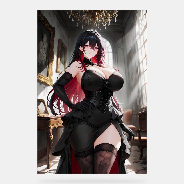 Gothic Anime Mädchen Schwarzes Kleid Acrylschild (Vorderseite)