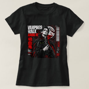 Gothic Anime Vampir Katzen Shirt, Japanischer Mang T-Shirt