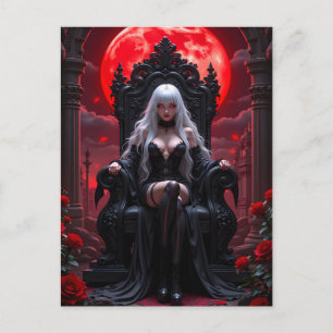 Gothic Anime Vampire Queen Red Moon Halloween Feiertagspostkarte