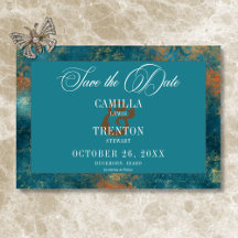 Gothic Antique Aquamarin Gold Damask Hochzeit