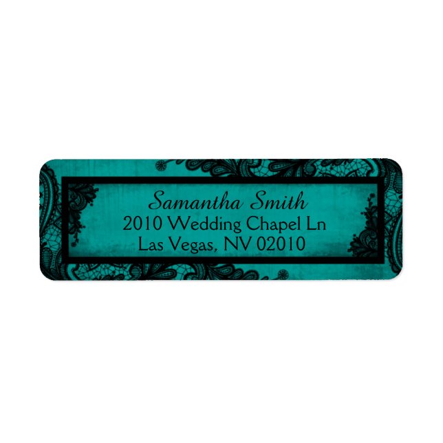 Gothic Aquamarin Black Lace Grunge Wedding Labels (Vorne)