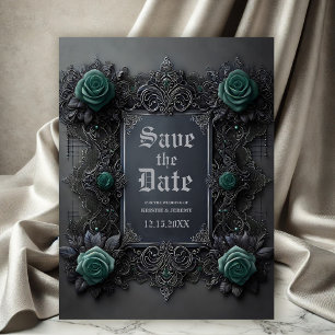 Gothic Aquamarin Blue Rose Save the Date auf Grau Ankündigungspostkarte