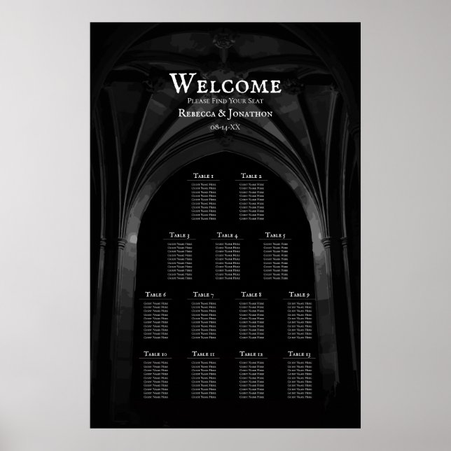 Gothic Arch Elegante Hochzeit Dunkelschwarz & Weiß Poster (Vorne)