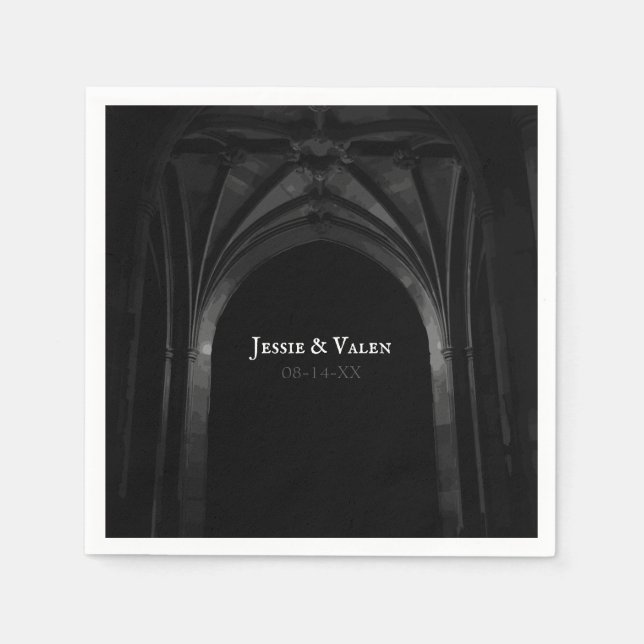 Gothic Arch Elegante Hochzeit Dunkelschwarz & Weiß Serviette (Vorderseite)