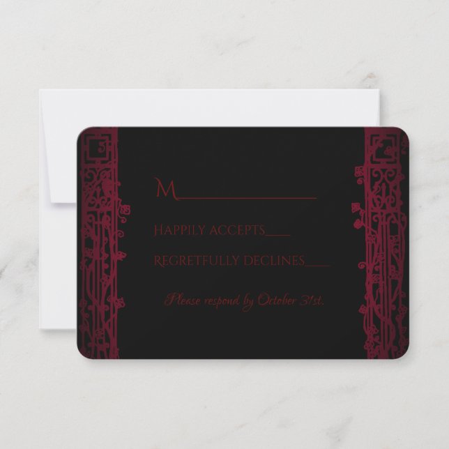 Gothic Arch Trellis and Skulls Wedding RSVP Karte (Vorderseite)