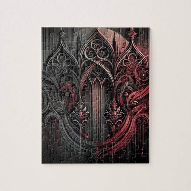 Gothic Arched Art Puzzle - Intriccient Black and R (Vertikal)