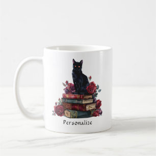 Gothic Art Black Cat Antique Bücher Crimson Rose Kaffeetasse